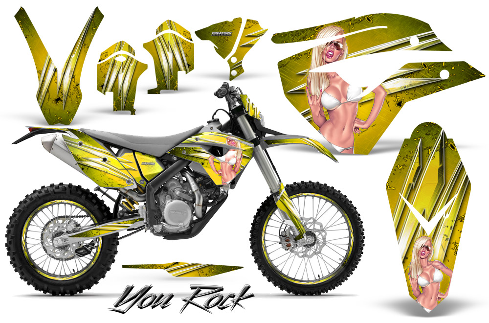 Husaberg FE570 Enduro 2010 Graphics Kit You Rock Yellow NP Rims